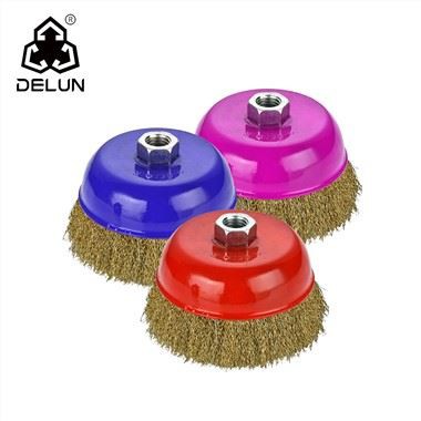 Cepillo de copa con rueda de alambre de acero ondulado de 4 pulgadas